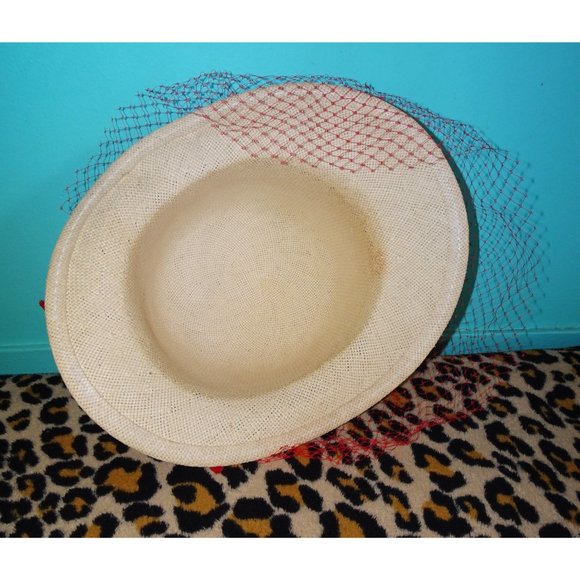 Vintage Tan and Red Veiled Hat - Picture 9 of 11